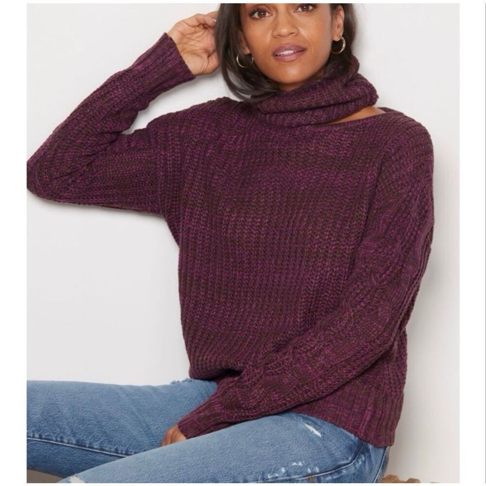 John + Jenn baird Cutout Turtleneck Sweater chunky waffle-like knit sz S NWT